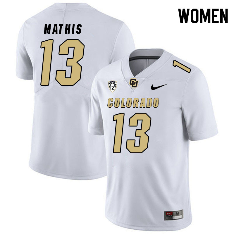 Women #13 Kaleb Mathis Colorado Buffaloes College Football Jerseys Stitched Sale-White - Click Image to Close